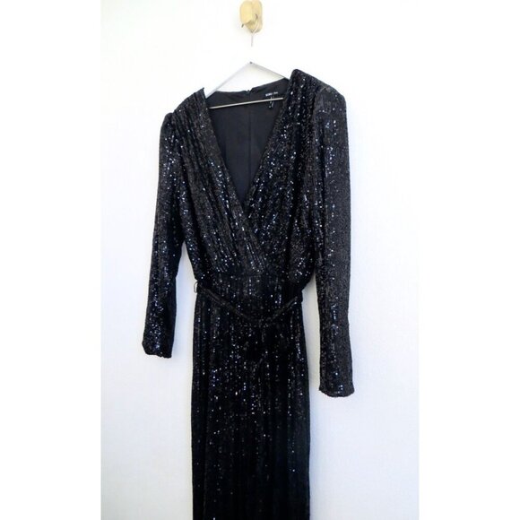 NEW! BCBG Paris All Over Sequin Formal Jumpsuit Long Sleeve Black SZ XL - Picture 6 of 11